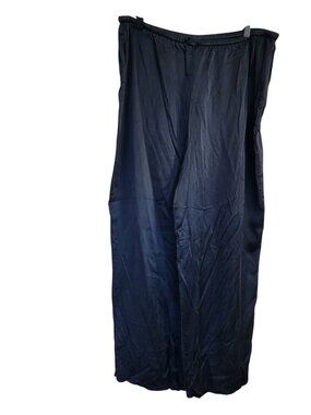 100% Silk Lingerie Navy Blue Polyester Satin Lounge Full-Cut PJ Ankle Pants  Wom